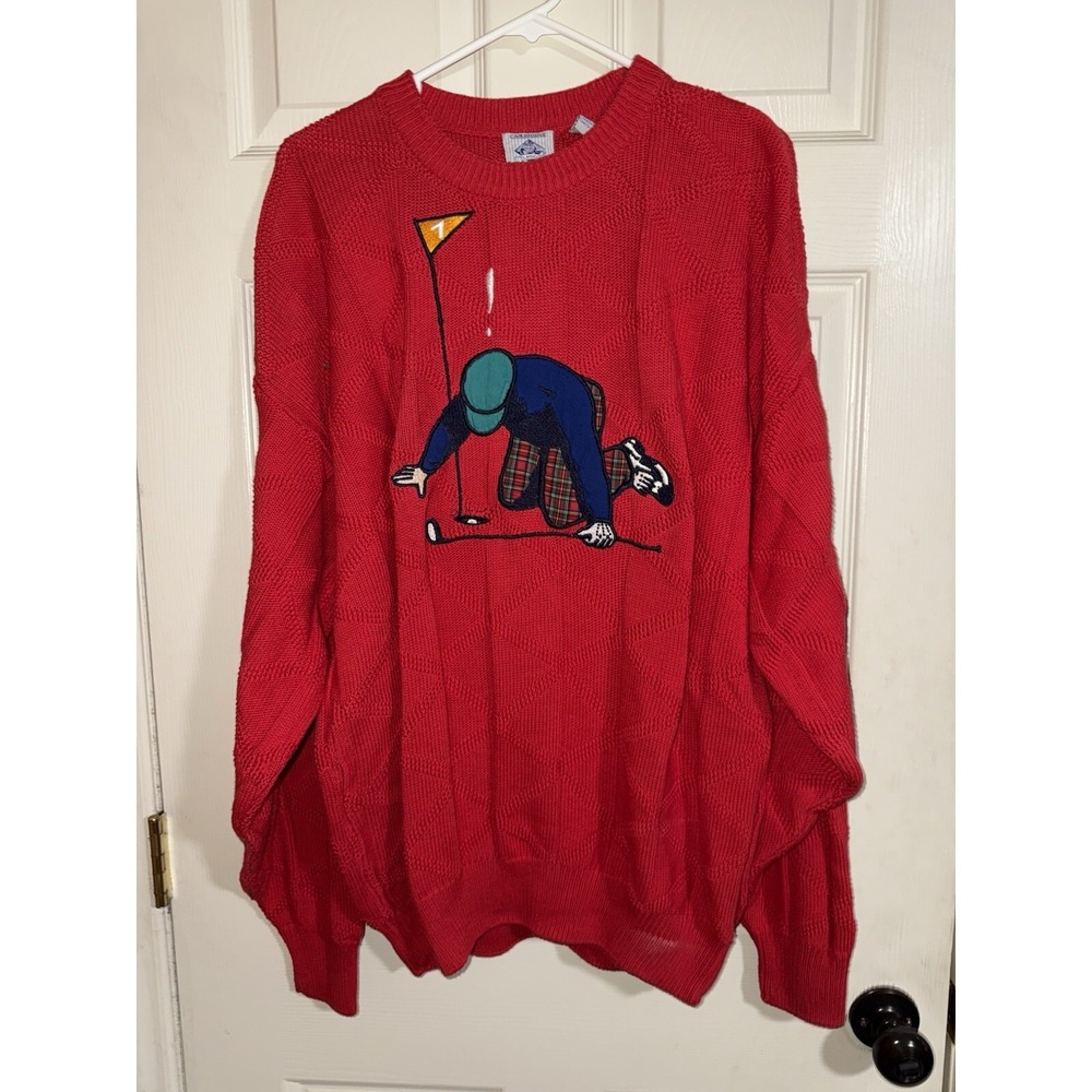 Cambridge Classics mens xl Golf Pullover Cotton Sweater Red Embroidered Applique